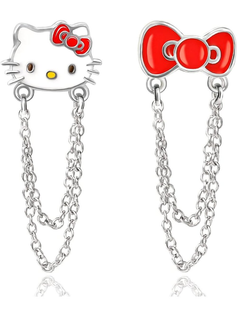 Cute Enamel Hoop Earrings for Women - Silver Plated Hello Kitty Design